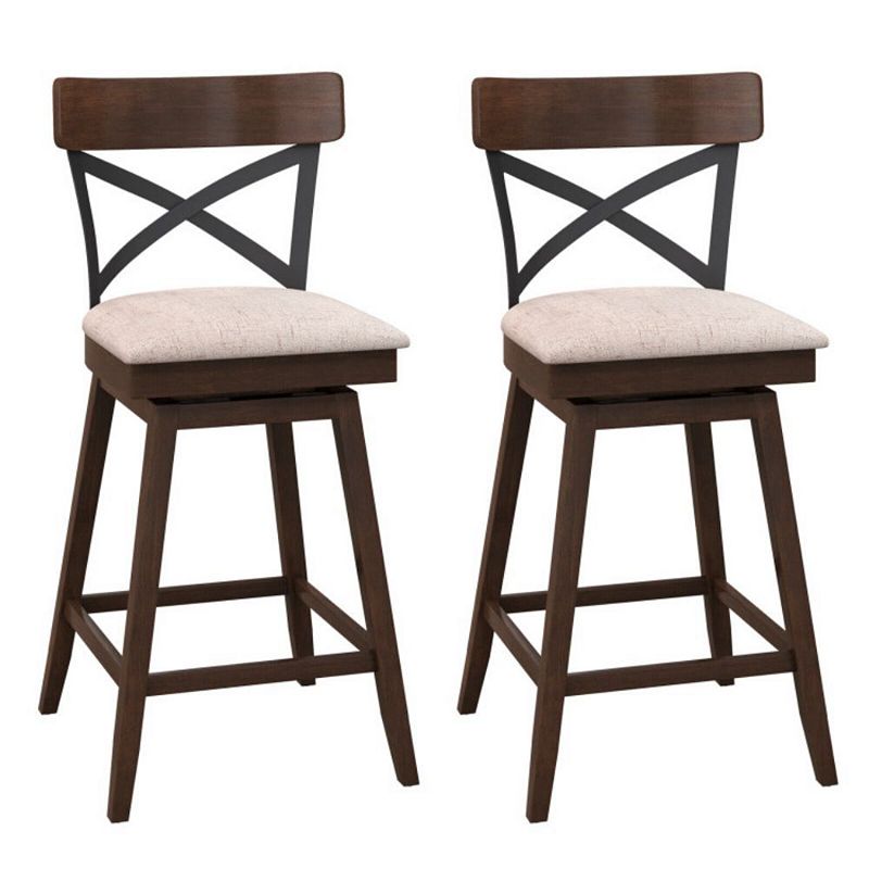 Hivago  Set of 2 Wooden Swivel Bar Stools with Cushioned Seat and Open X Back