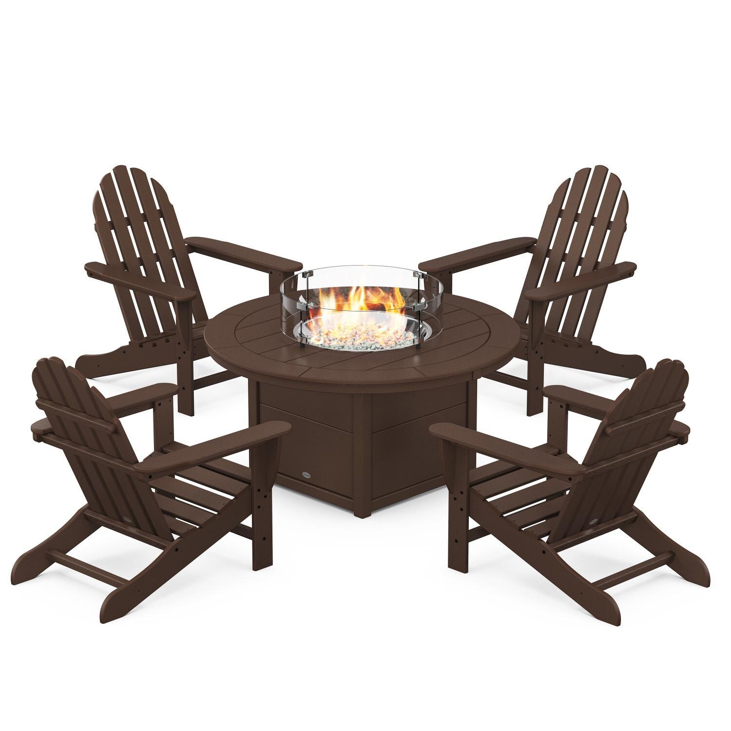 POLYWOOD Classic Adirondack 5-Piece Conversation Set W/ Fire Pit Table