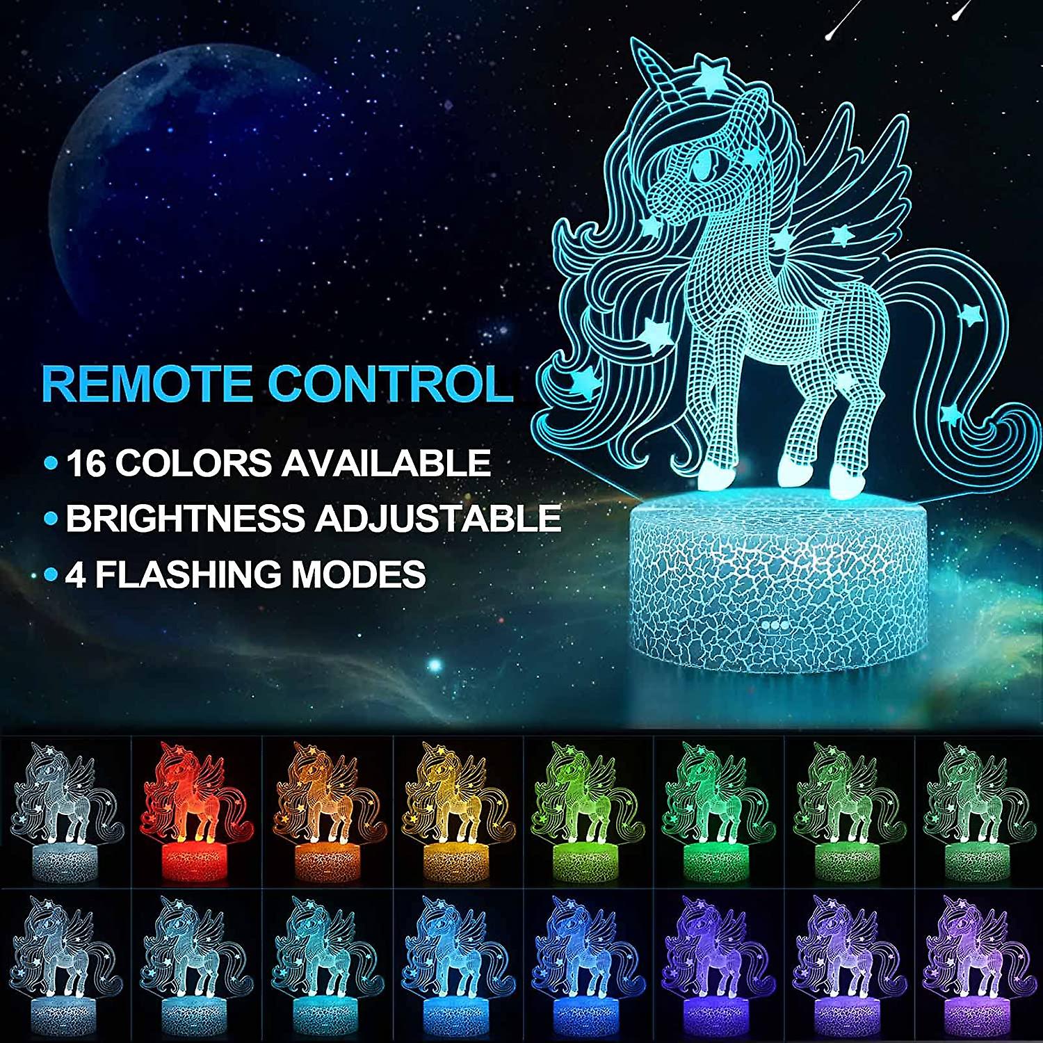 Unicorn Night Light For Kids Baby， Unicorn Gifts For Girls， Unicorn Toys， 16 Color Changing Unicorn Lights Lamp With Remote Control， Unicorn Bedroom B