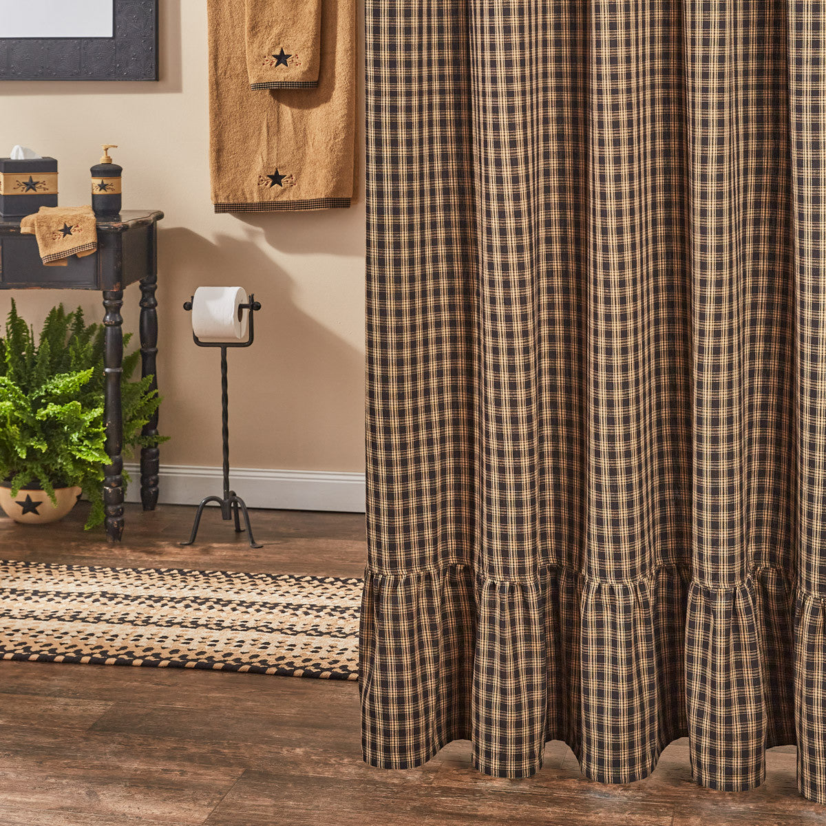 Sturbridge Plaid Ruffle Shower Curtain - Black