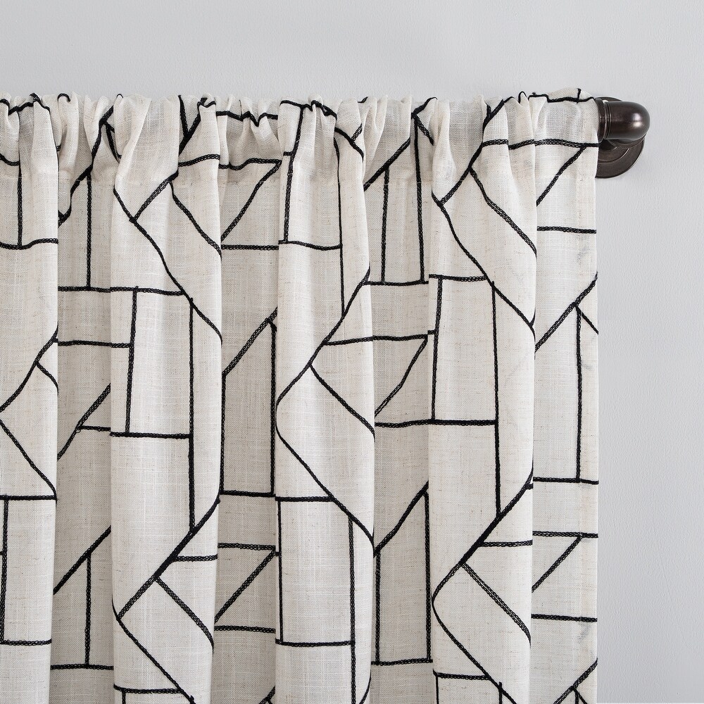 Archaeo Jigsaw Embroidery Linen Blend Curtain  Single Panel