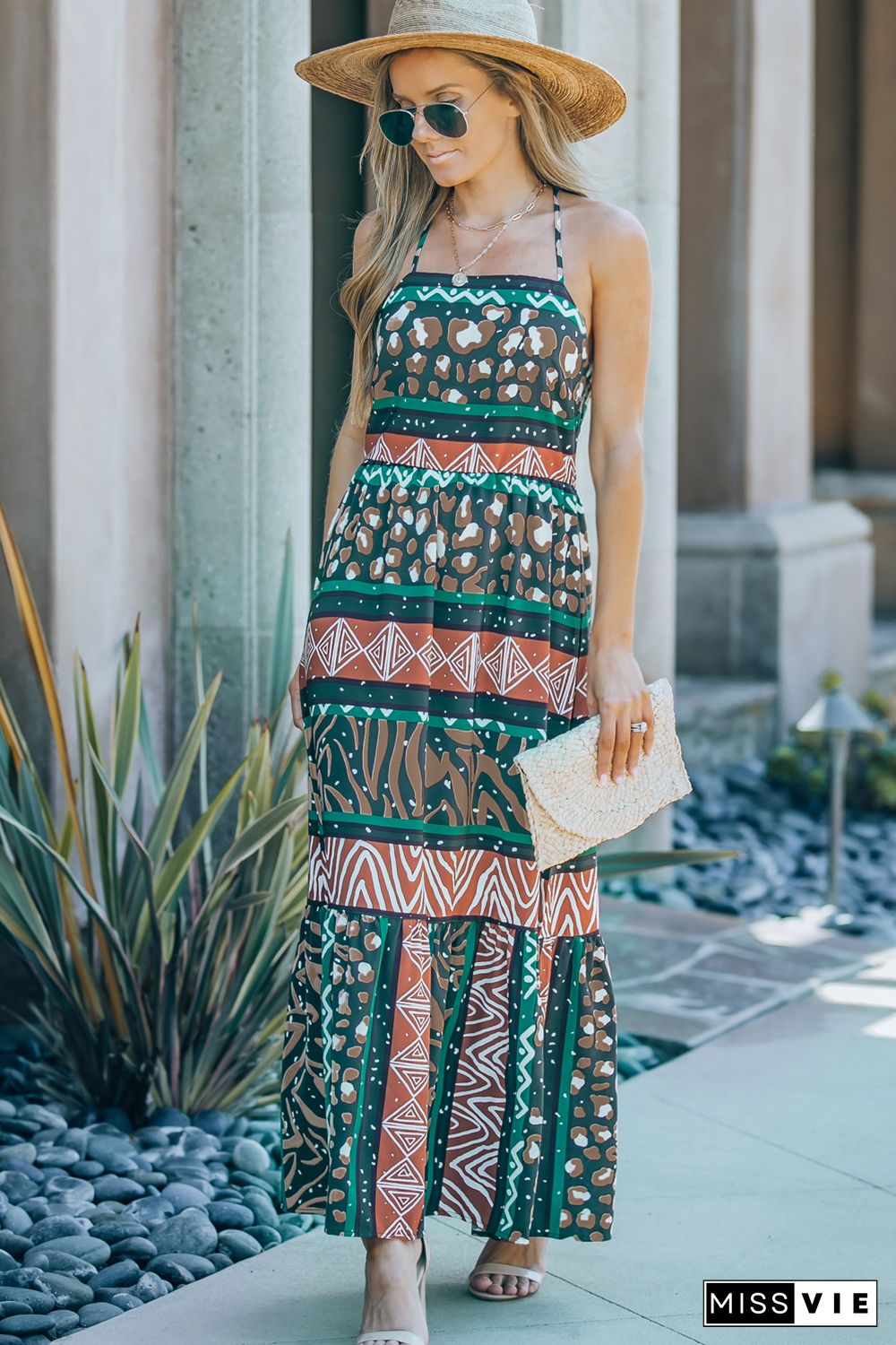 Multicolor Vintage Print Sleeveless Maxi Dress