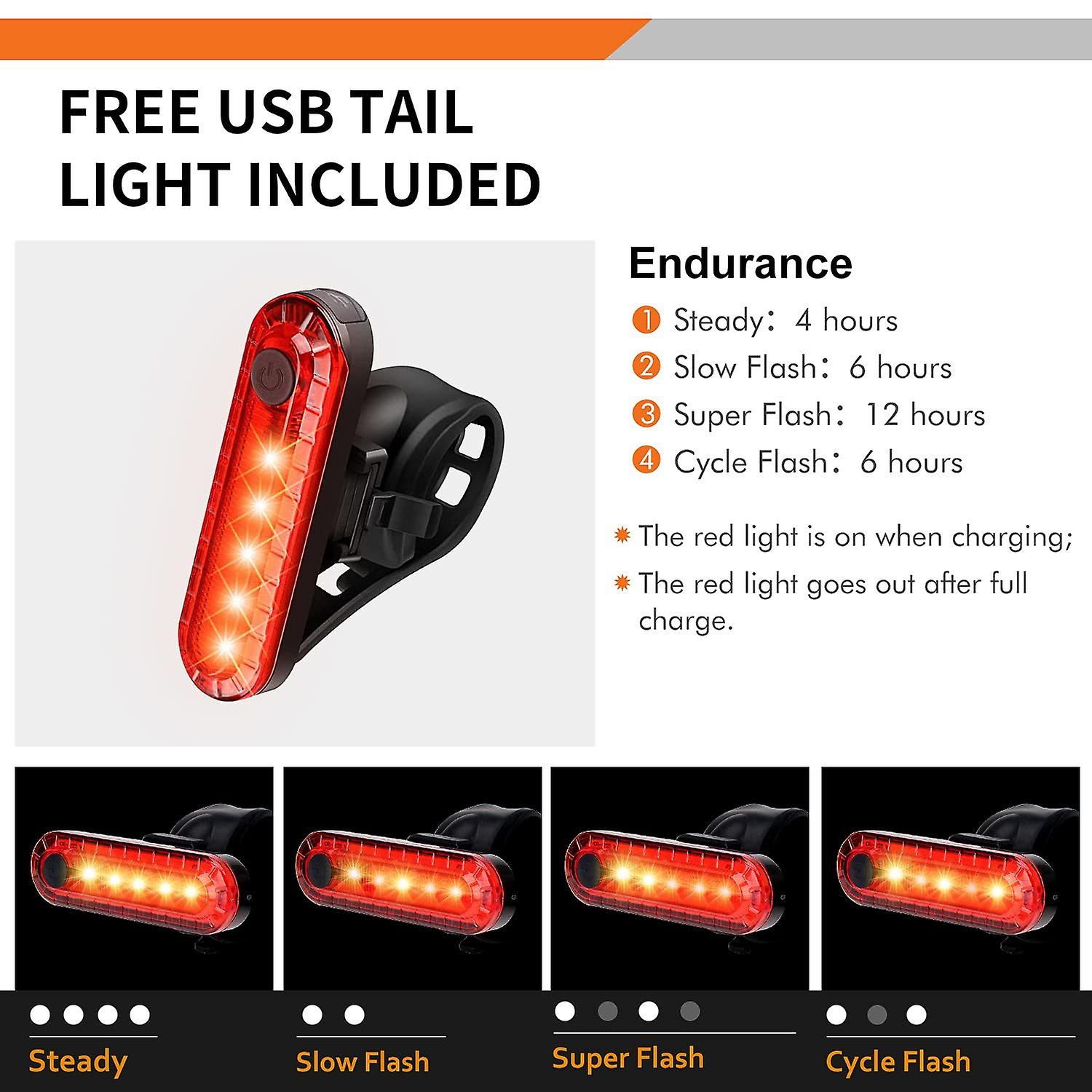 Bike Light Set，USB Rechargeable Light with 400LM Front/50LM Rear light， Non-slip Mounts Bicycle Light（black）