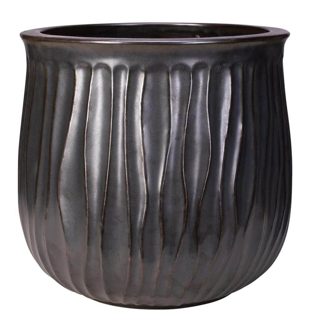 14.5 in. x 13 in. Riverside Decorative Ceramic Planter -Gunmetal VPX4-31C-GM