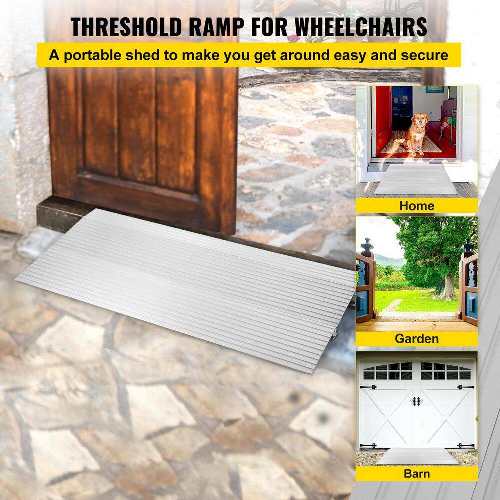 VEVOR 12.2 in. x 34 in. x 2 in. Silver Aluminum Threshold Speed Ramp for Home 2 in. Rise Door Threshold Ramp WFSLYPDYCGLZ2DCD3V0