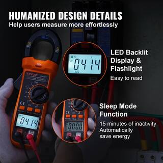 VEVOR 600 Amp Digital Clamp Meter DCAC Multimeter True RMS Auto Ranging 4000 Max Reading NCV Measurement LED Backlight QXBFZDKCWAC60TQ7CV0