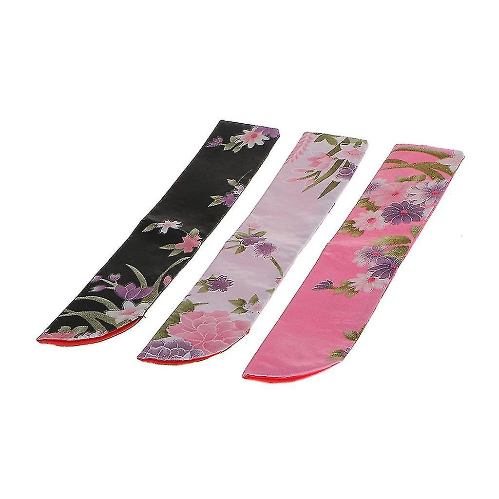 3pcs Floral Folding Hand Held  Fan Bag Holder Silk Pouch Woman Novelty