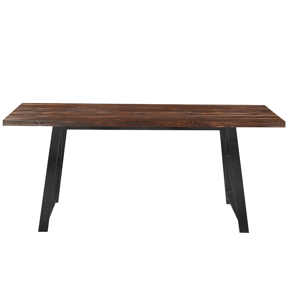 2xhome Dark Wood Industrial Mid Century Modern Steel Frame Metal Leg Dining Table Kitchen Home Commercial 71\