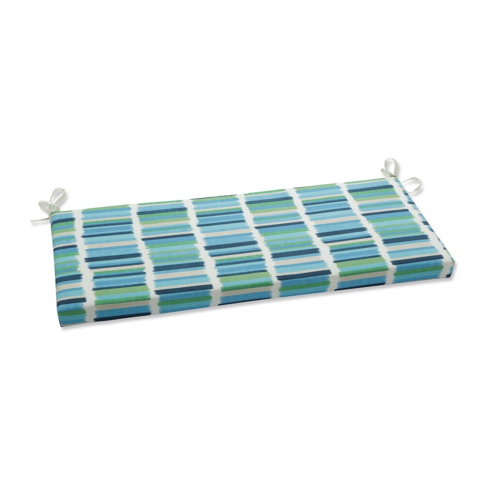 Pillow Perfect Outdoor Solar Stripe Azure Bench Cushion   18 X 45 X 3