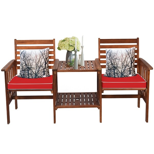 Costway Patio Loveseat Conversation Set Acacia Wood Chair Coffee Table