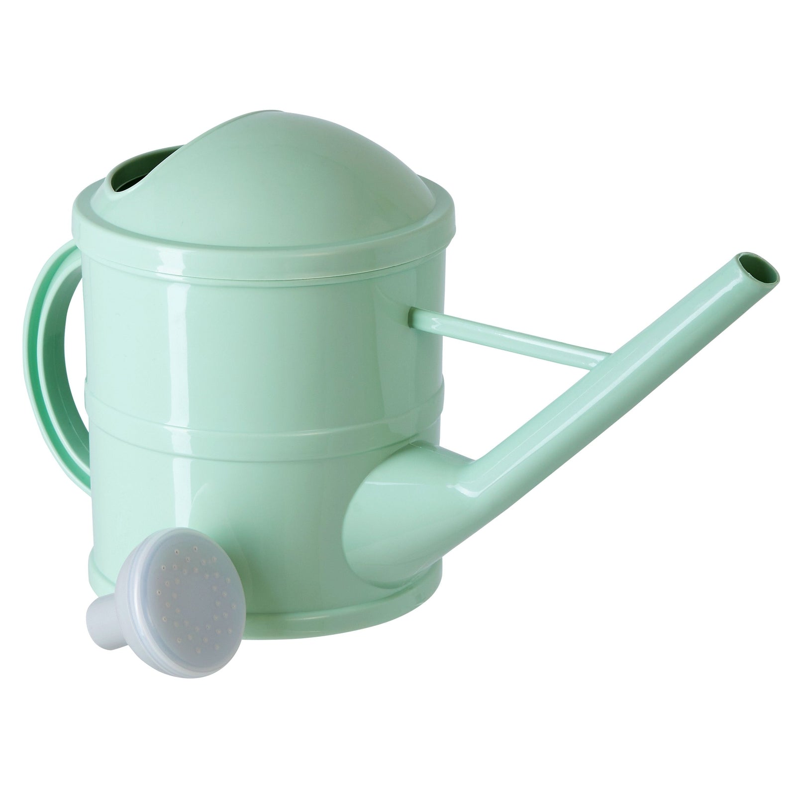 Small Mint Green Plastic Watering Can with Long Spout Sprinkler Head for Garden, Indoor and Outdoor Plants, Flowers, 0.4 Gallon