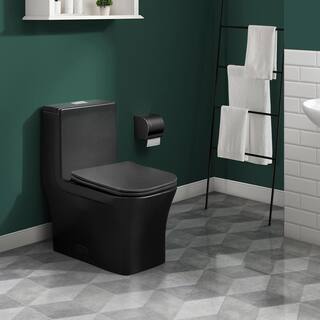 Swiss Madison Concorde 1-Piece 0.8 GPF1.28 GPF Dual Flush Square Toilet in Matte Black Seat Included SM-1T106MB