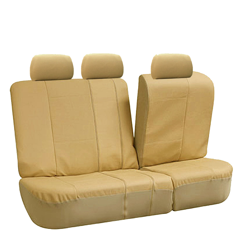 FH Group Beige Deluxe Faux Leather Airbag Compatible and Split Bench Car Seat Covers， 8 Seater 3 Row Full Set