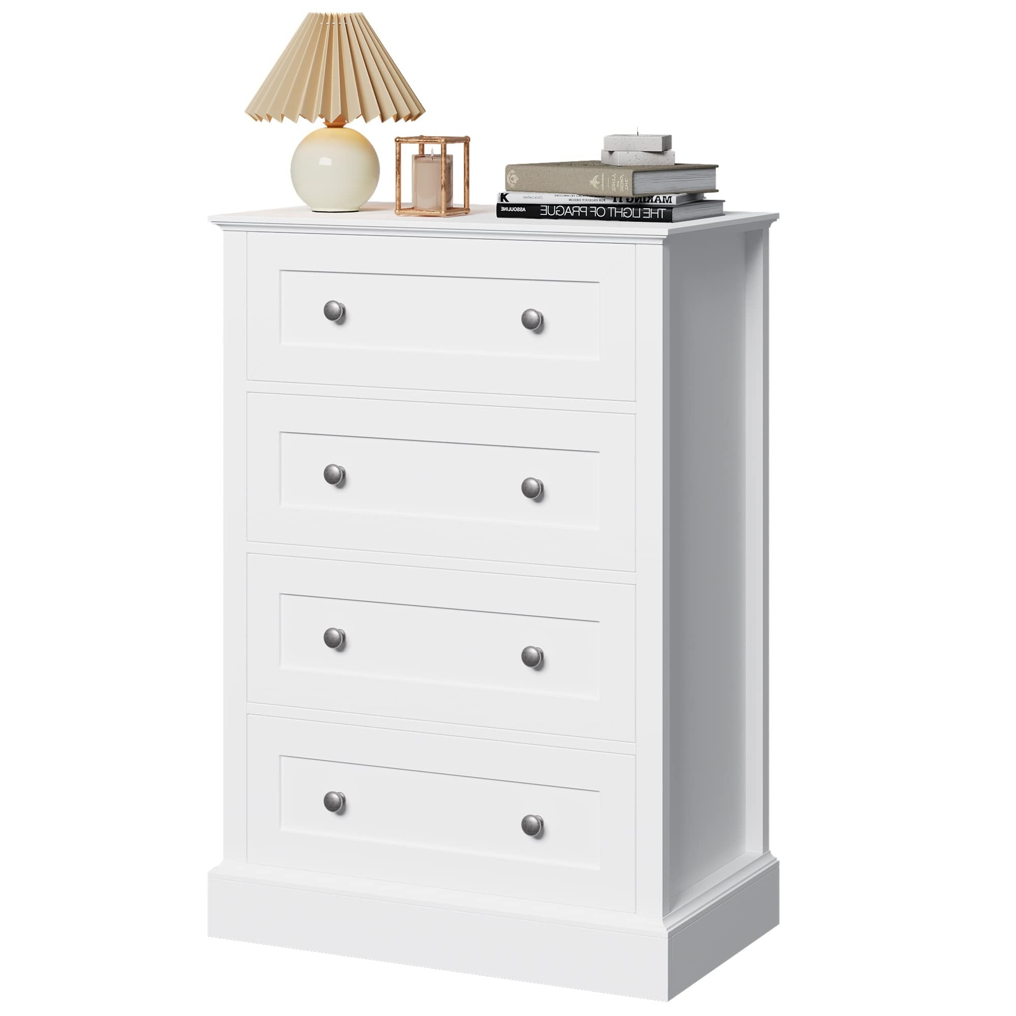 4 Drawer Dresser， White Dresser for Bedroom， White Chest of Drawers for Clothes Storage Cabinet Nightstand Hallway Living Room - - 37668610