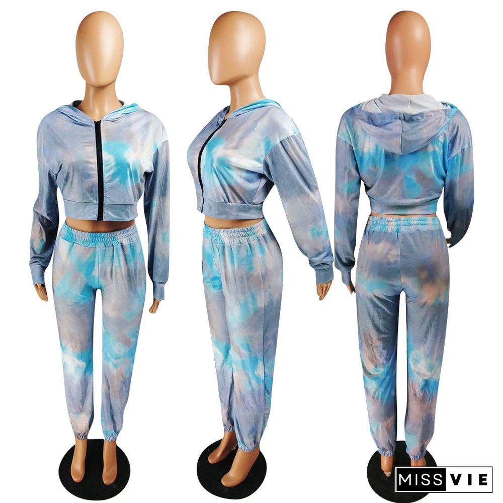 Women's Print Belly-navel Jacket Casual Pants 2 Piece Set