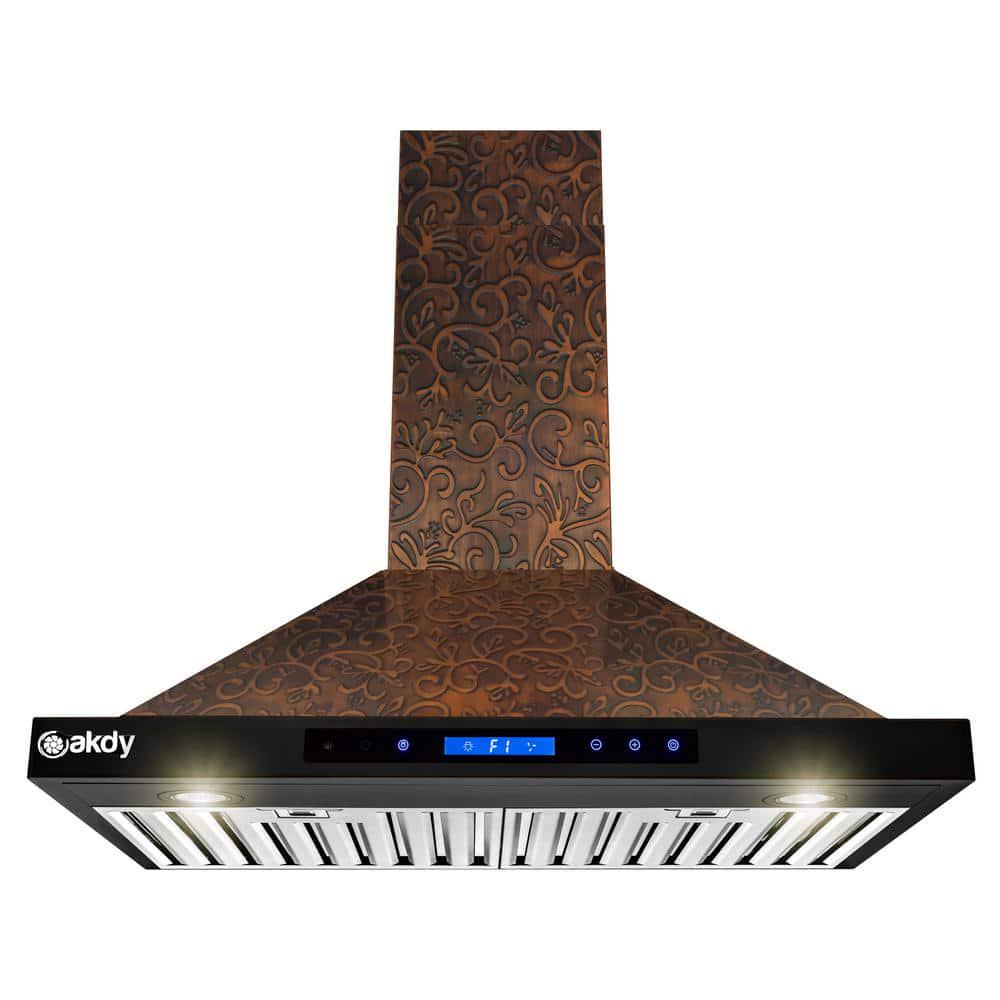 AKDY 30 in Convertible Wall Mount Embossed Copper Vine Design Kitchen Range Hood with Lights