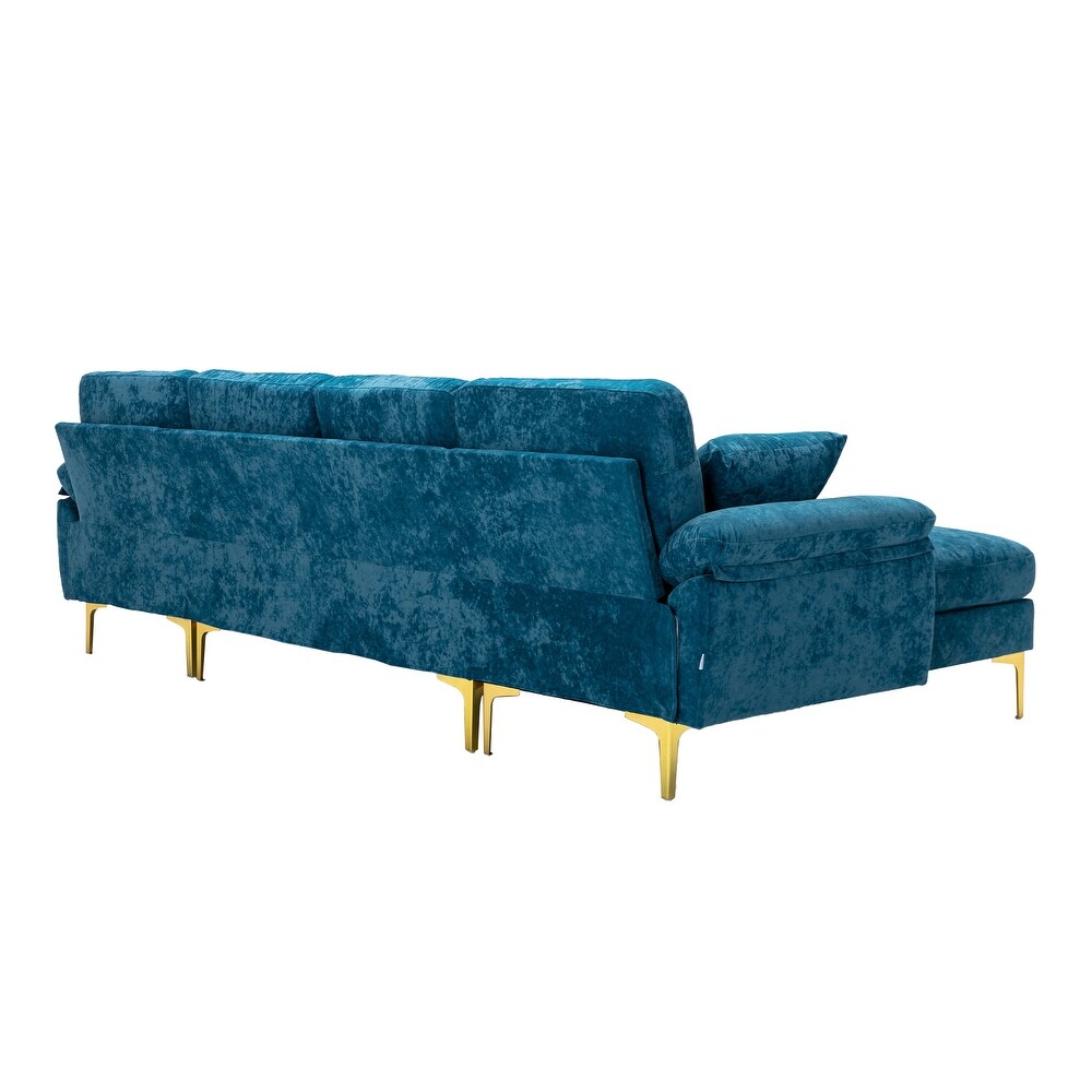 Chenille Sectional Sofas Set U shaped Modular Sofa Removable Recline Couch with Memory Foam Ottomans for Livingroom  Teal Blue