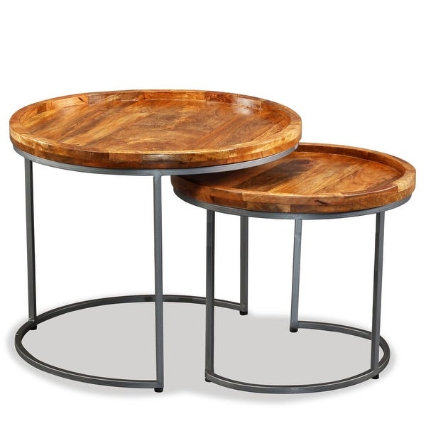 Side Table Set 2 Pieces Solid Mango Wood