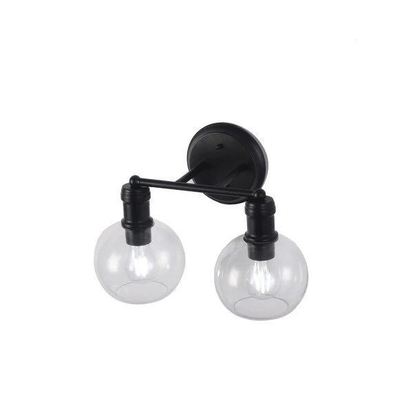 2-light Matte Black Bath/ Vanity Fixture w/ Clear Globe Glass