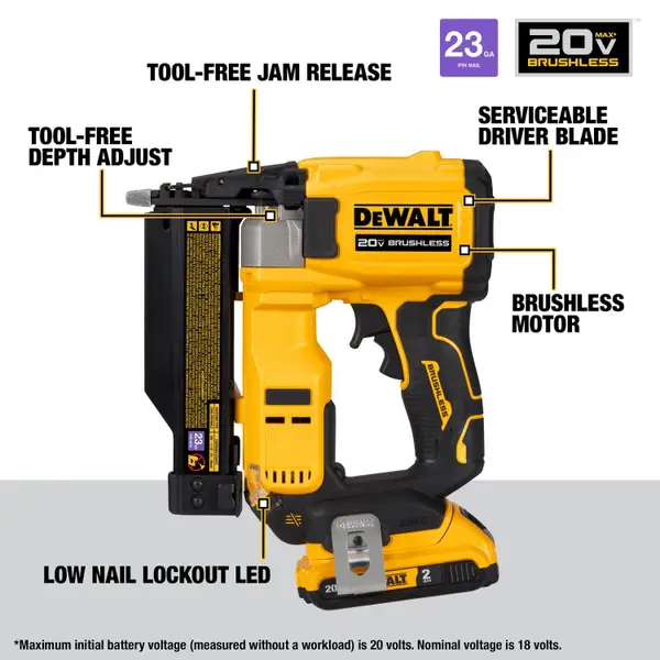 DEWALT 20V MAX 23 Gauge Pin Nailer Kit