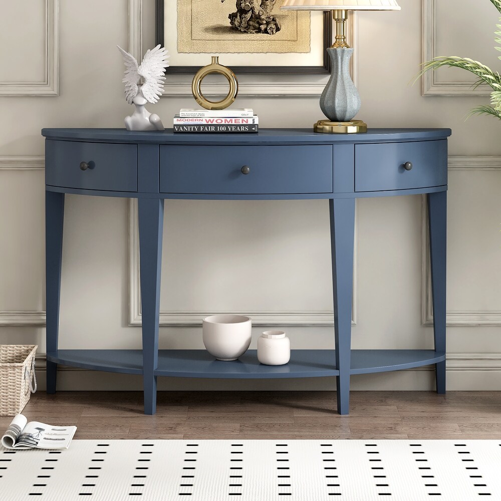 Modern Curved Console Table Solid Wood Sofa Table with 3 Drawers and 1 Shelf  End Table for Hallway  Entryway  Living Room