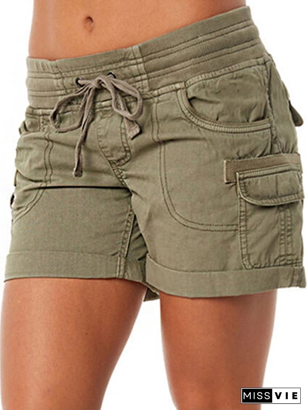 Women's Solid Color Cargo Shorts