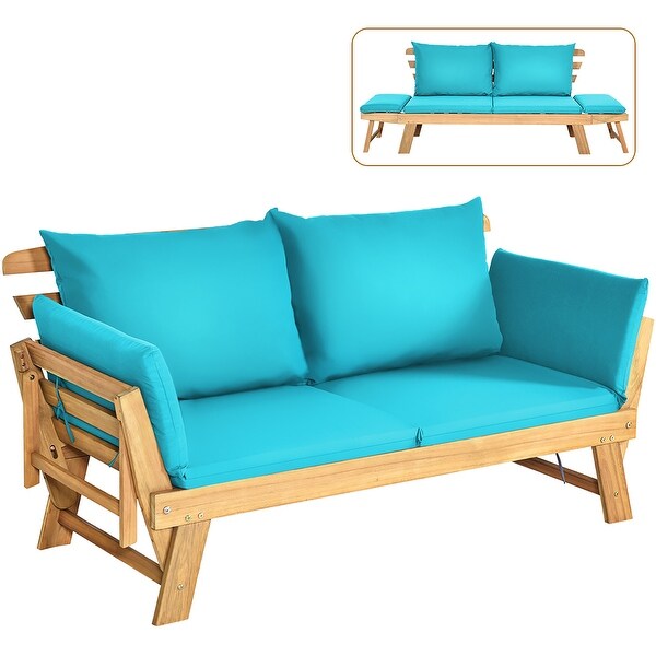 Costway Patio Convertible Sofa Daybed Solid Wood Adjustable Thick