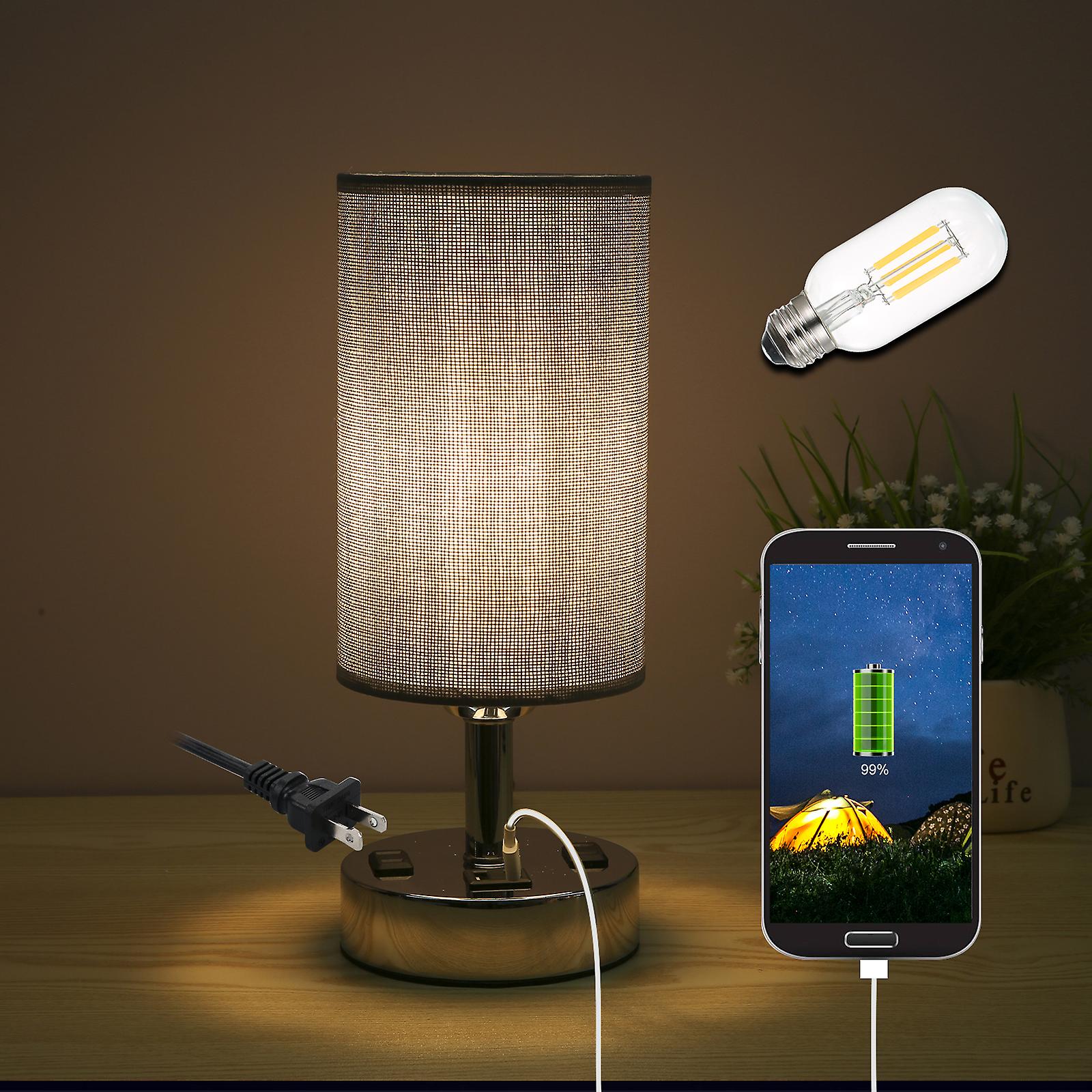 A C 110130v Bedside Table Lamp Desk Light Nightstand Lamp Dual Usb And Dual Socket Sensitive Touching Control/ 3 Levels Dimmable Brightness Adjustable