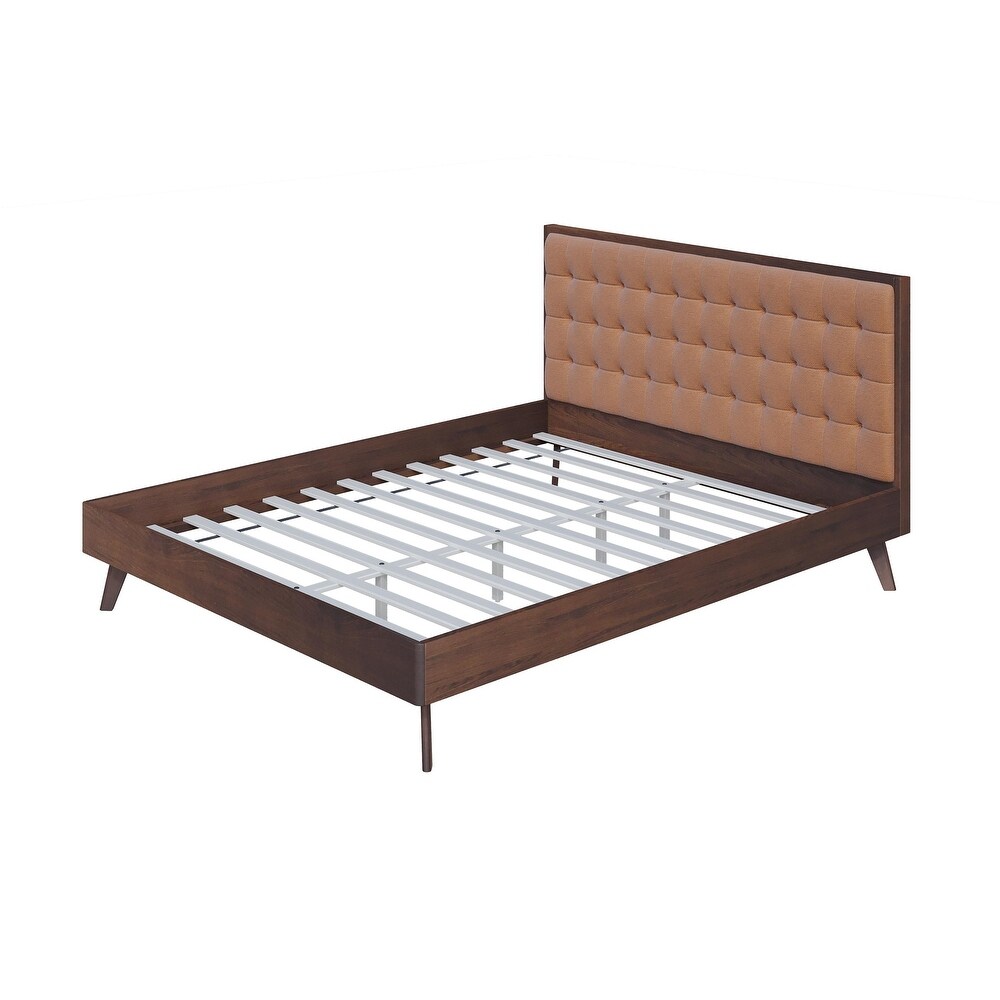 Hughes Mid century Modern Upholstered Platform Bed with Wood Frame