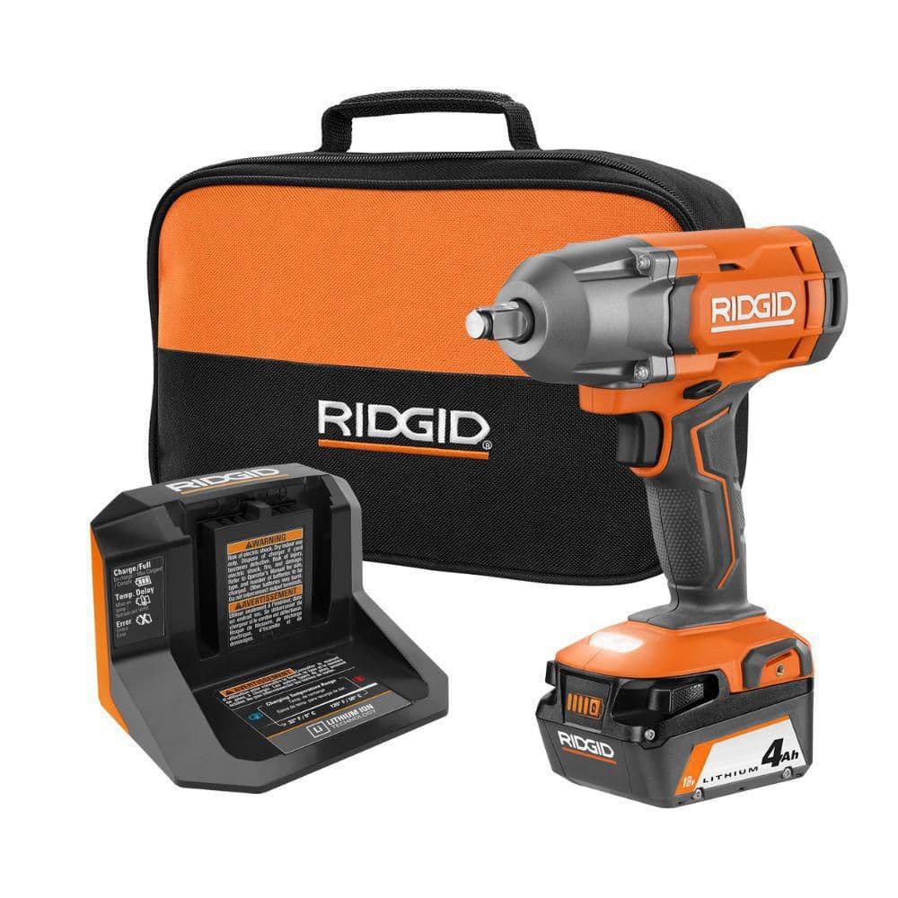 RIDGID 18V Cordless 1/2 in. Impact Wrench Kit with 4.0 Ah Battery and Charger R86215K