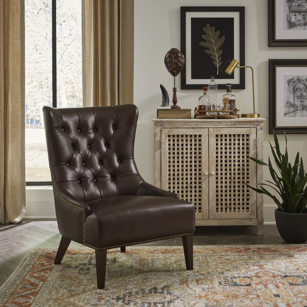 Leather Accent Chair   Brown Eclectic Multi   Contemporary   Accent Chests And Cabinets   by BisonOffice  Houzz