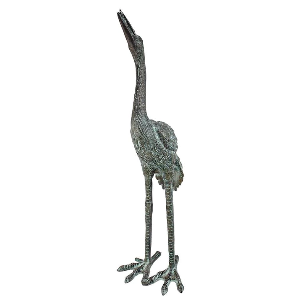 Small Bronze Straight Neck Crane Piped Garden Statue by Design Toscano