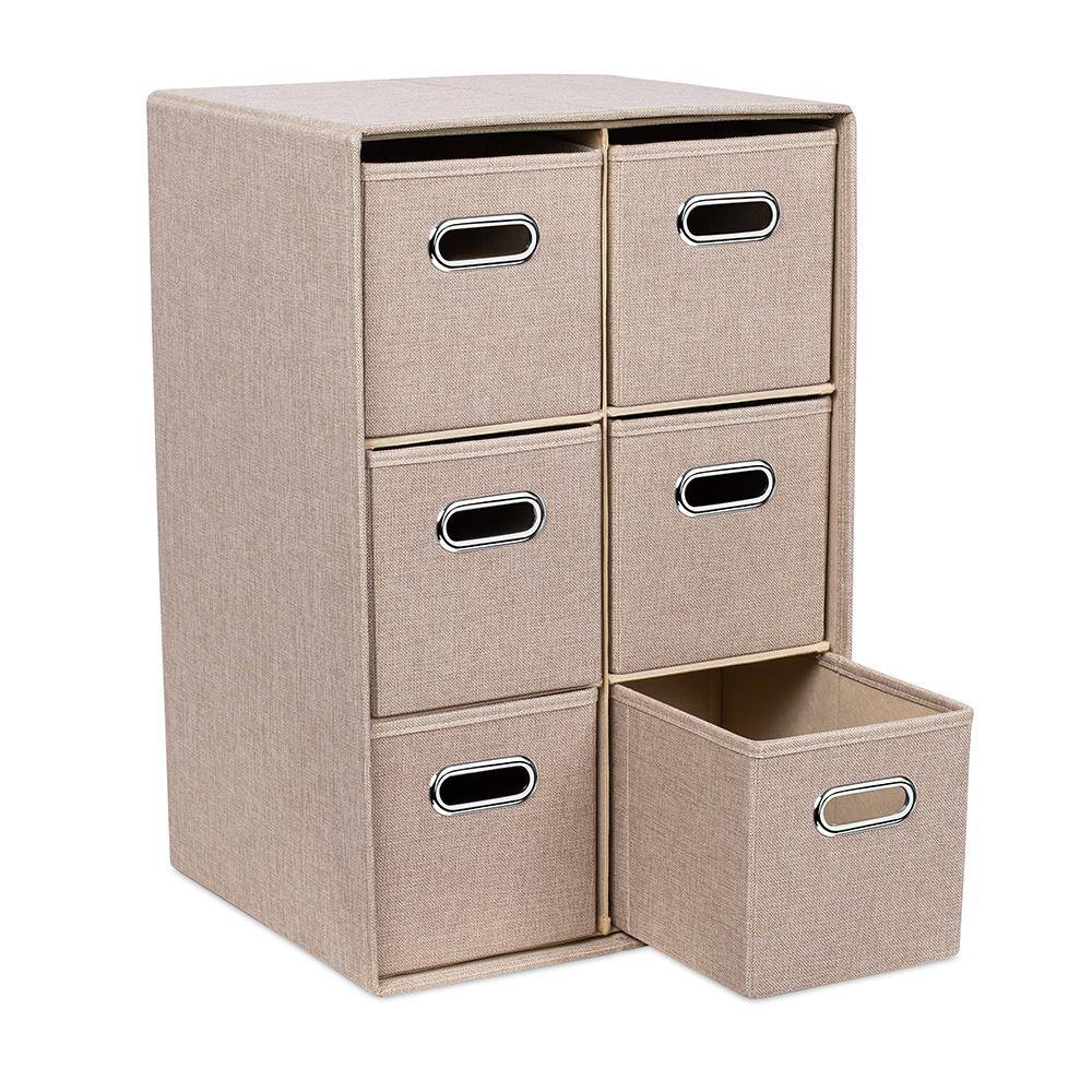 BirdRock Home 25 in. H x 14.5 in. W x 16.75 in. D Cream Fabric Linen 6 Cube Organizer Shelf with Storage Bins 11250