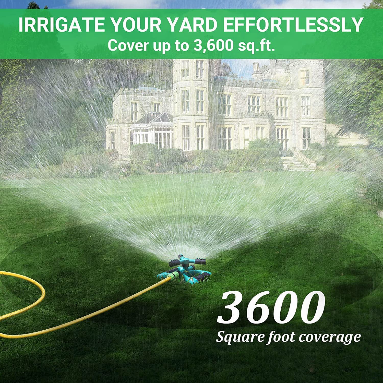 Jiarui Lawn Sprinkler Garden Sprinkler - Automatic 360 Rotating Adjustable Large Area， Yard Sprinkler System， Oscillating Sprinkler Watering Sprayer Easy Hose Connection， Yard Sprinkler