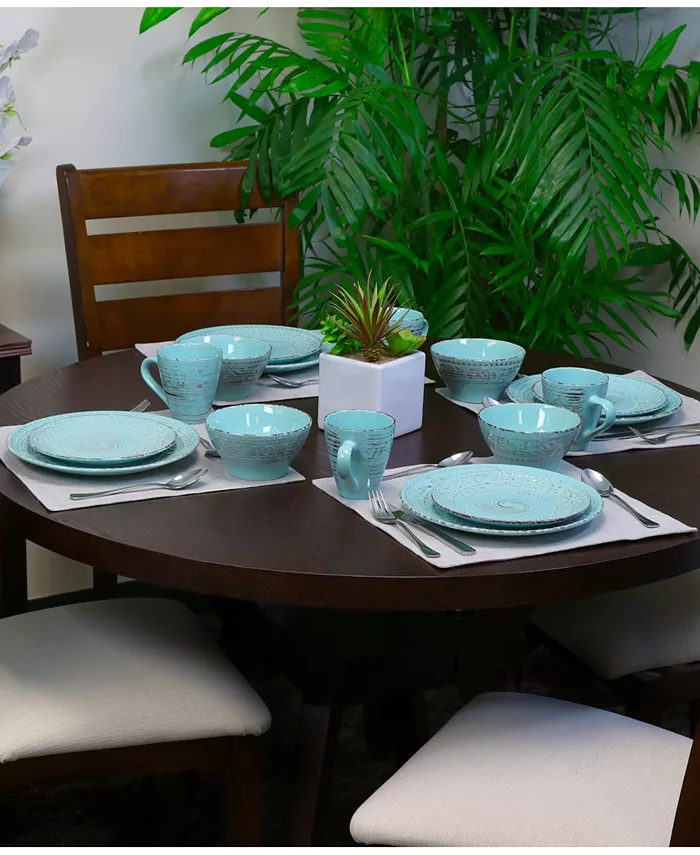 Elama Malibu Waves 16 Piece Dinnerware Set in Turquoise