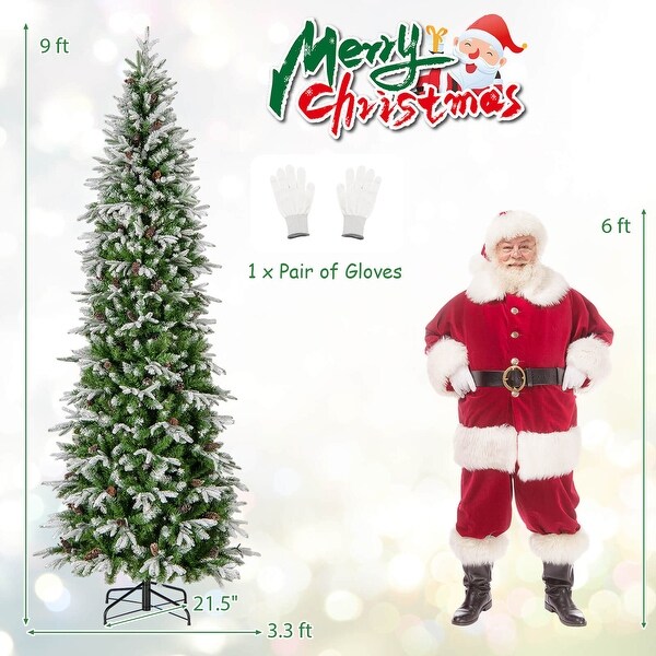 Costway 6/7.5/9 FT Flocked Christmas Tree with 671/913/1310 PE PVC