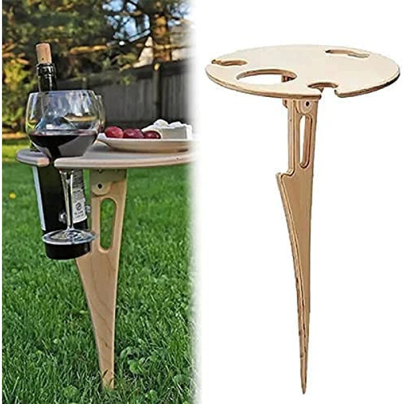 Outdoor Folding Wine Table - Portable Wooden Table Picnic Table Wine Holder Beer， Wine Glass Rack， Collapsible Table