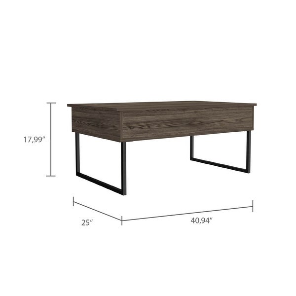 Indusrtial Style Lift Top Coffee Table，Two Legs -Dark Walnut for iving Room， Home， Office， Easy Assemble