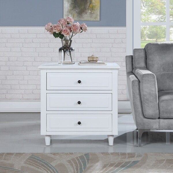 3-Drawer White Nightstand with Storage Wood Cabinet - - 34395861