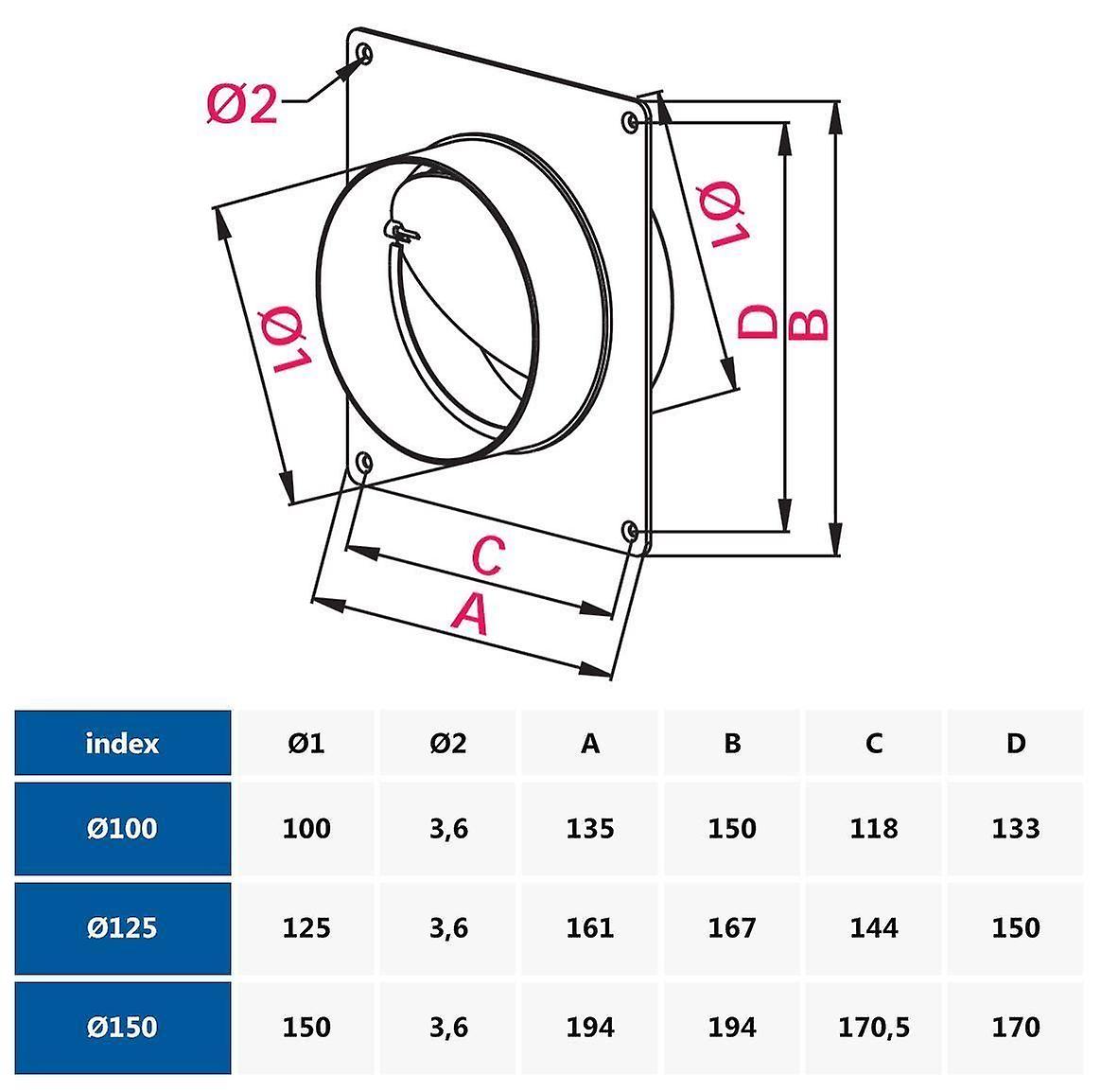 100/125/150mm Wall Mounted Flange Anti Backdraft Damper White PVC Round Grille