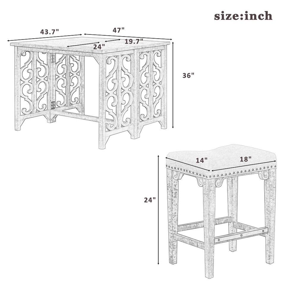 Retro 3 Piece Counter Height Dining Table Set w/ 2 Saddle Stools  Wood Pub Set Foldable Table for Kitchen Small Space  Espresso