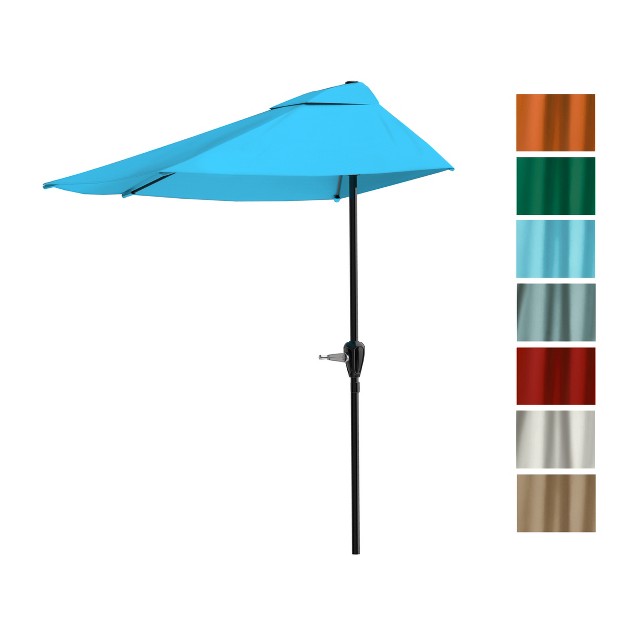 Nature Spring 9 x27 Half round Patio Umbrella Brilliant Blue