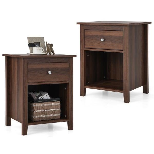 Costway 2 PCS Nightstand side Table with Drawer Open Shelf for Living