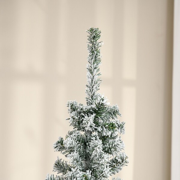 6' Unlit SnowFlocked Artificial Christmas Tree，Slim Design with 492 Tips，for Winter Holiday Decor