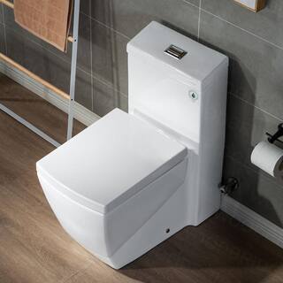 WOODBRIDGE Prescott 1-Piece 1.01.6 GPF High Efficiency Square Elongated All-In One Toilet with Soft Closed Seat Included in White HT0020