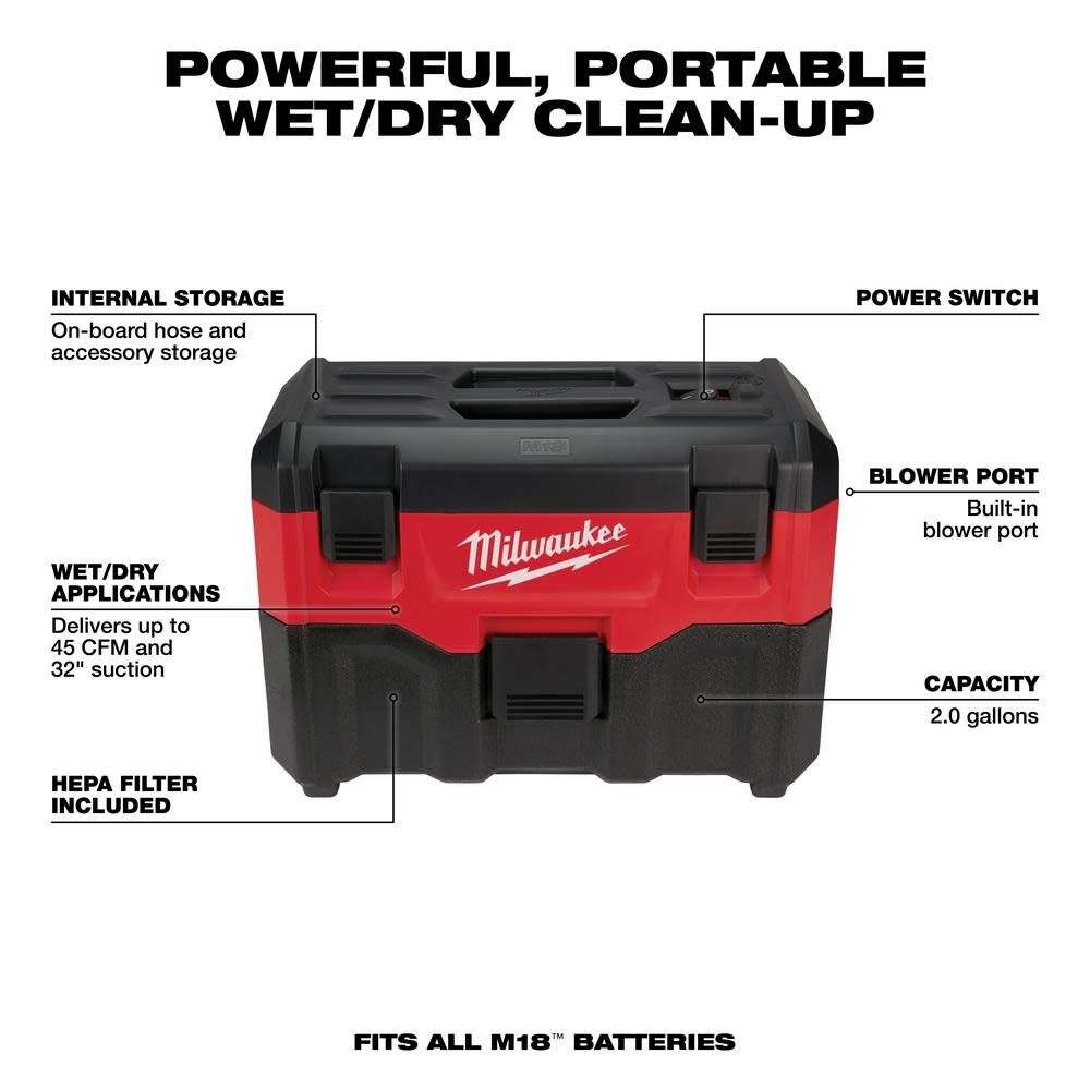 Milwaukee M18 Vacuum Wet/Dry Bare Tool 0880-20 from Milwaukee