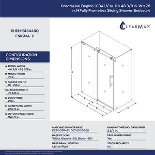 DreamLine Enigma-X 34 12 in. D x 48-38 in. W x 76 in. H Frameless Sliding Corner Shower Enclosure in Brushed Stainless Steel SHEN-6134480-07