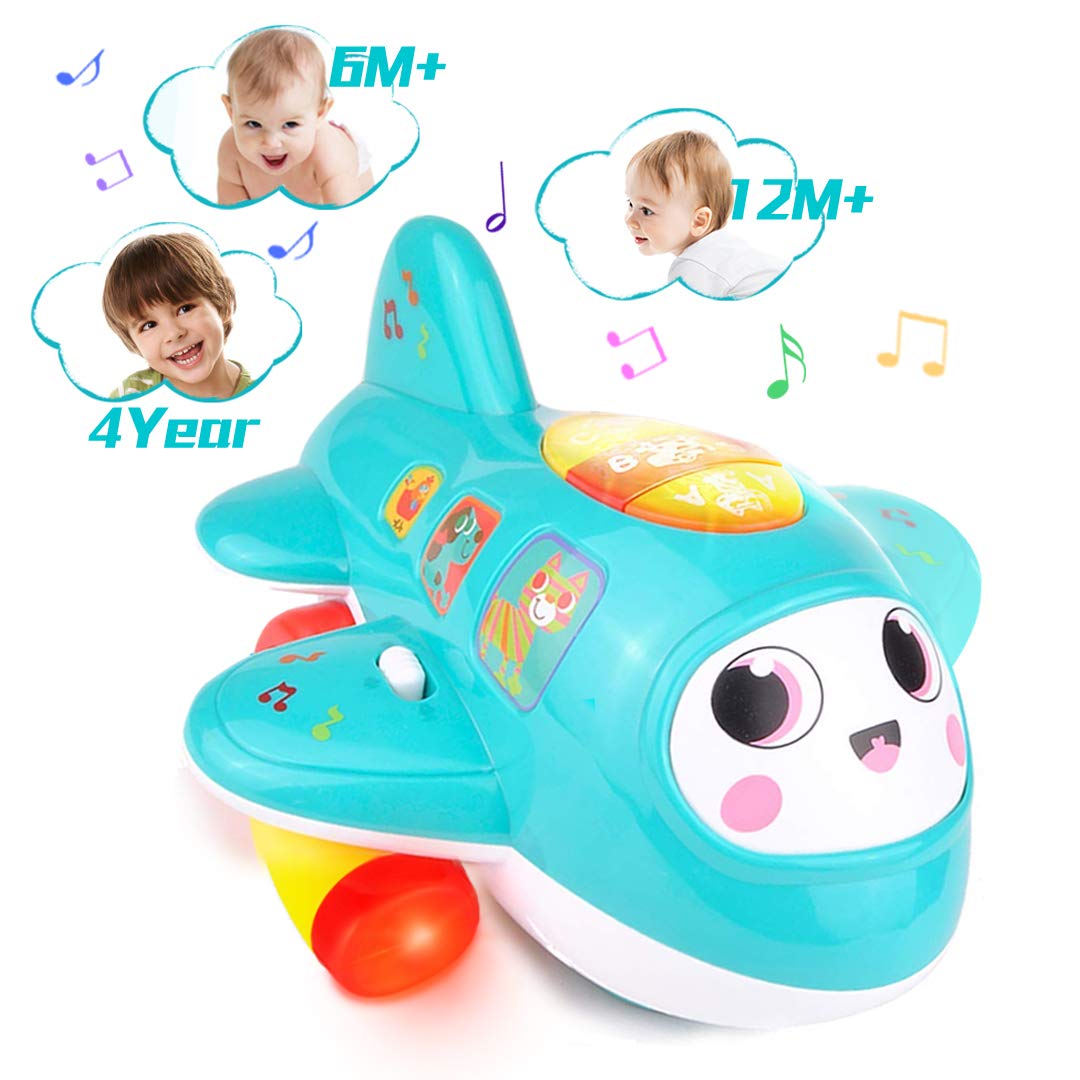 HISTOYE Baby Development Toys， Baby Airplane with Lights and Music， Electronic Moving Toys for 1 2 3 4 Year Old， Musical Toys to Encourage Crawling for Toddlers 6 9 12 18 Month Old