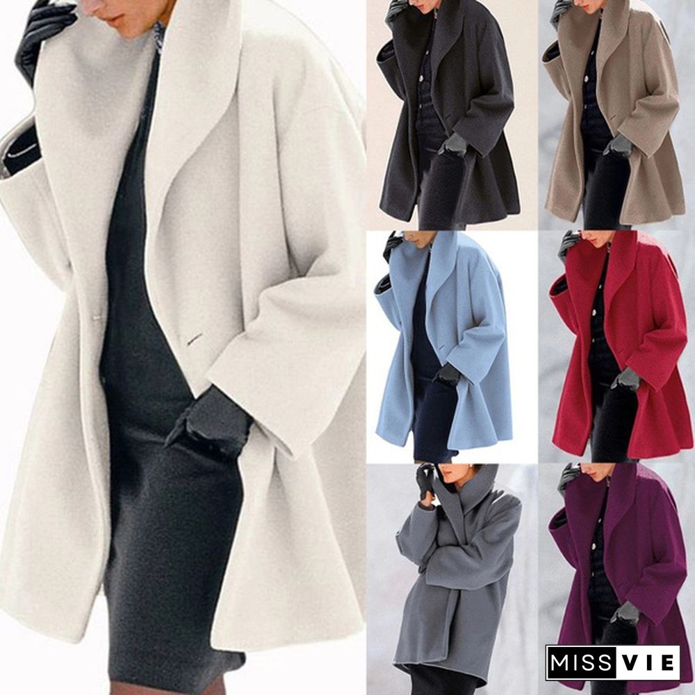 7 colors New Women's Fashion Autumn Winter Warm Woolen Coat Multi-Color Shawl Collar Coat Jacket Casual Fleece Coat Down Jacket Plus Size XS-5XL