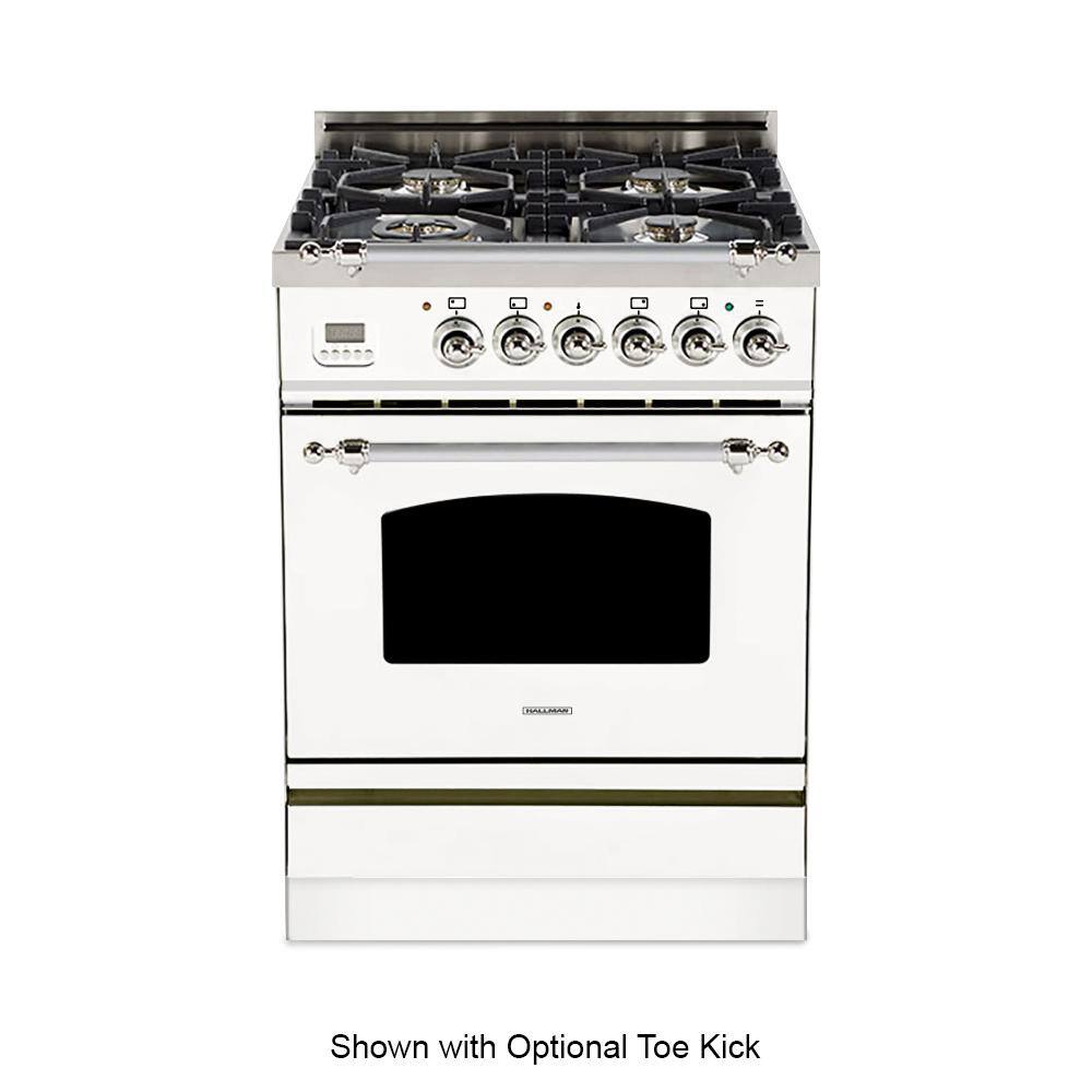 Hallman 24 in. 2.4 cu. ft. Single Oven Italian Gas Range with True Convection 4 Burners Chrome Trim in White HGR24CMWT